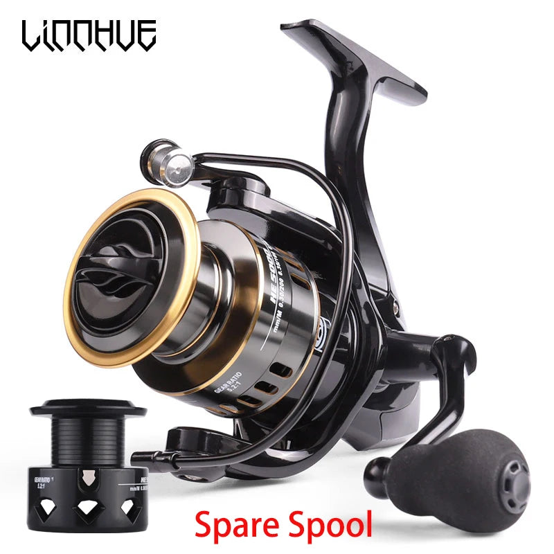 LINNHUE HE7000 Spinning Reel – 10kg Max Drag, 5.2:1, Metal Spool, Sizes 1000–7000