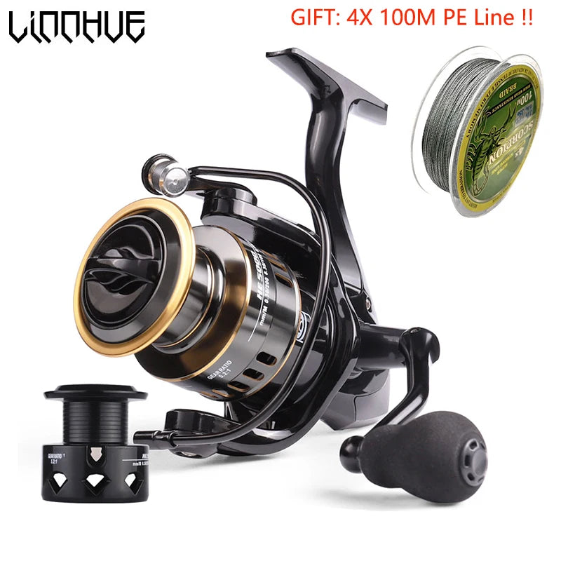 LINNHUE HE7000 Spinning Reel – 10kg Max Drag, 5.2:1, Metal Spool, Sizes 1000–7000