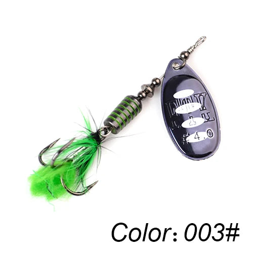 FTK Metal Spinner Fishing Lure – 7.5g / 12g / 17.5g, Hard Spoon, Feather Treble Hook, Pike & Bass