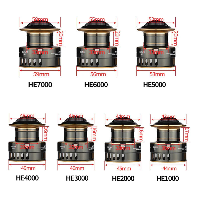LINNHUE HE7000 Spinning Reel – 10kg Max Drag, 5.2:1, Metal Spool, Sizes 1000–7000