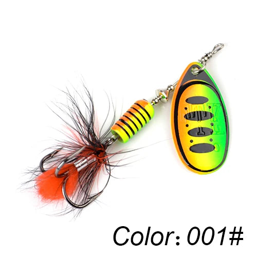 FTK Metal Spinner Fishing Lure – 7.5g / 12g / 17.5g, Hard Spoon, Feather Treble Hook, Pike & Bass