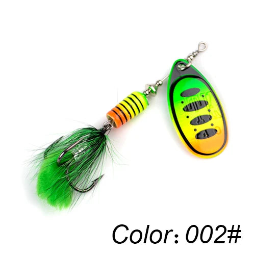 FTK Metal Spinner Fishing Lure – 7.5g / 12g / 17.5g, Hard Spoon, Feather Treble Hook, Pike & Bass